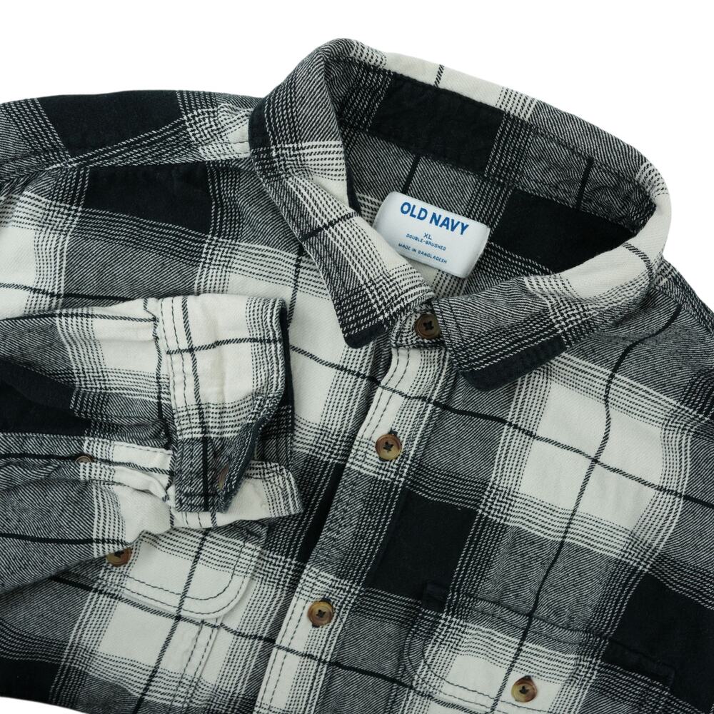 Old Navy Shirt Mens XL Black Gray Plaid Flannel‎ Double Brushed Casual Cozy Fall